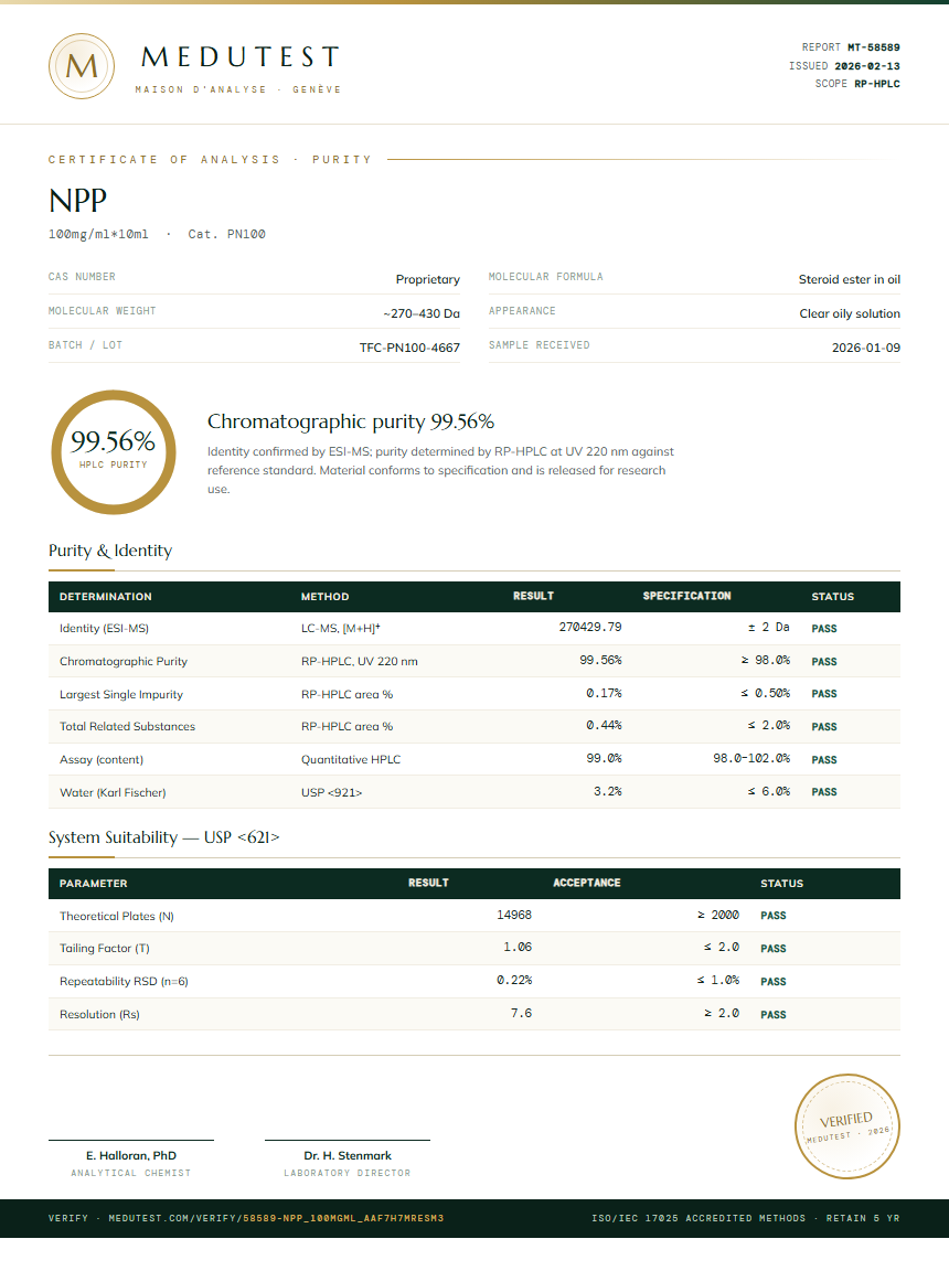 NPP Purity Test Report by Medutest